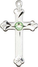 [0667SS-STN8] Sterling Silver Cross Medal with a 3mm Peridot Swarovski stone