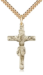 [0668GF/24G] 14kt Gold Filled Crucifix Pendant on a 24 inch Gold Plate Heavy Curb chain