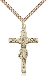 [0668GF/24GF] 14kt Gold Filled Crucifix Pendant on a 24 inch Gold Filled Heavy Curb chain