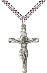 [0668SS/24S] Sterling Silver Crucifix Pendant on a 24 inch Light Rhodium Heavy Curb chain