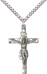 [0668SS/24SS] Sterling Silver Crucifix Pendant on a 24 inch Sterling Silver Heavy Curb chain