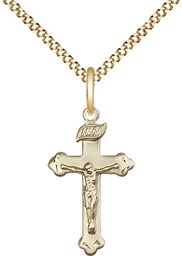 [0669GF/18G] 14kt Gold Filled Crucifix Pendant on a 18 inch Gold Plate Light Curb chain