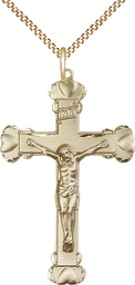 [0670GF/18G] 14kt Gold Filled Crucifix Pendant on a 18 inch Gold Plate Light Curb chain