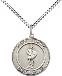 [8034RDSS/18S] Sterling Silver Saint Florian Pendant on a 18 inch Light Rhodium Light Curb chain