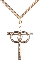 [0671GF/24GF] 14kt Gold Filled Wedding Rings Cross Pendant on a 24 inch Gold Filled Heavy Curb chain