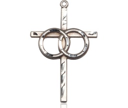[0671SS] Sterling Silver Wedding Rings Cross Medal