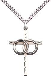 [0671SS/24SS] Sterling Silver Wedding Rings Cross Pendant on a 24 inch Sterling Silver Heavy Curb chain