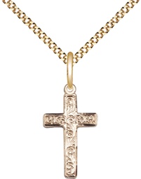 [0672YGF/18G] 14kt Gold Filled Cross Pendant on a 18 inch Gold Plate Light Curb chain