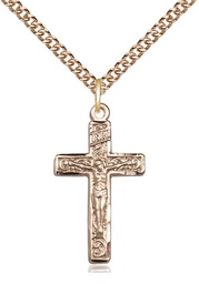 [0673GF/24GF] 14kt Gold Filled Crucifix Pendant on a 24 inch Gold Filled Heavy Curb chain