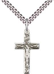 [0673SS/24S] Sterling Silver Crucifix Pendant on a 24 inch Light Rhodium Heavy Curb chain