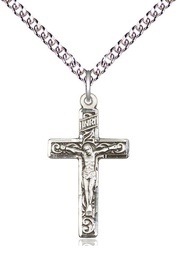[0673SS/24SS] Sterling Silver Crucifix Pendant on a 24 inch Sterling Silver Heavy Curb chain