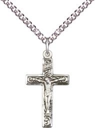 [0673SS/24SS] Sterling Silver Crucifix Pendant on a 24 inch Sterling Silver Heavy Curb chain