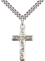 [0673YSS/24S] Sterling Silver Cross Pendant on a 24 inch Light Rhodium Heavy Curb chain