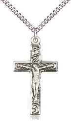 [0674SS/24SS] Sterling Silver Crucifix Pendant on a 24 inch Sterling Silver Heavy Curb chain