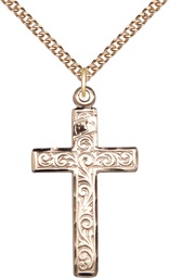 [0674YGF/24GF] 14kt Gold Filled Cross Pendant on a 24 inch Gold Filled Heavy Curb chain