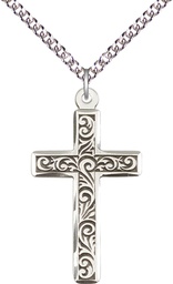 [0674YSS/24SS] Sterling Silver Cross Pendant on a 24 inch Sterling Silver Heavy Curb chain