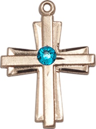 [0675YGF-STN12] 14kt Gold Filled Cross Medal with a 3mm Zircon Swarovski stone