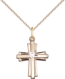 [0675YGF-STN4/18GF] 14kt Gold Filled Cross Pendant with a 3mm Crystal Swarovski stone on a 18 inch Gold Filled Light Curb chain