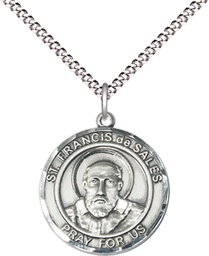[8035RDSS/18S] Sterling Silver Saint Francis de Sales Pendant on a 18 inch Light Rhodium Light Curb chain