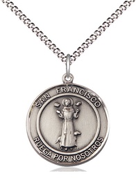 [8036RDSPSS/18S] Sterling Silver San Francis of Assisi Pendant on a 18 inch Light Rhodium Light Curb chain