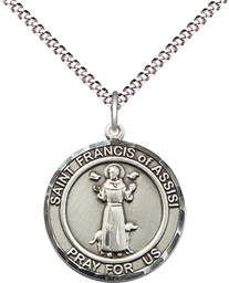[8036RDSS/18S] Sterling Silver Saint Francis of Assisi Pendant on a 18 inch Light Rhodium Light Curb chain