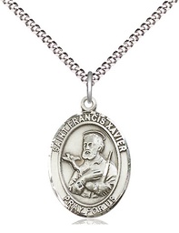 [8037SS/18S] Sterling Silver Saint Francis Xavier Pendant on a 18 inch Light Rhodium Light Curb chain