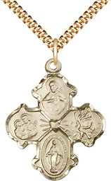 [5442GF/24G] 14kt Gold Filled 4-Way Pendant on a 24 inch Gold Plate Heavy Curb chain