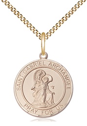 [8039RDGF/18G] 14kt Gold Filled Saint Gabriel the Archangel Pendant on a 18 inch Gold Plate Light Curb chain