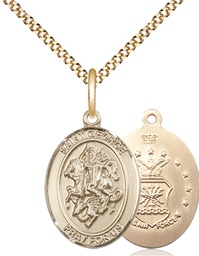 [8040GF1/18G] 14kt Gold Filled Saint George Air Force Pendant on a 18 inch Gold Plate Light Curb chain