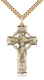 [5440GF/24G] 14kt Gold Filled Celtic Crucifix Pendant on a 24 inch Gold Plate Heavy Curb chain