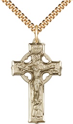 [5440GF/24G] 14kt Gold Filled Celtic Crucifix Pendant on a 24 inch Gold Plate Heavy Curb chain