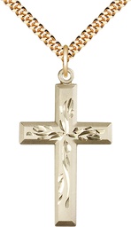 [5925GF/24G] 14kt Gold Filled Cross Pendant on a 24 inch Gold Plate Heavy Curb chain