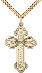 [0274GF/24G] 14kt Gold Filled Cross Pendant on a 24 inch Gold Plate Heavy Curb chain