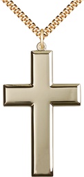 [2188GF/24G] 14kt Gold Filled Cross Pendant on a 24 inch Gold Plate Heavy Curb chain