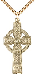 [0253GF/24G] 14kt Gold Filled Kilklispeen Cross Pendant on a 24 inch Gold Plate Heavy Curb chain