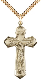 [0650GF/24G] 14kt Gold Filled Crucifix Pendant on a 24 inch Gold Plate Heavy Curb chain