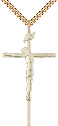 [0030GF/24G] 14kt Gold Filled Crucifix Pendant on a 24 inch Gold Plate Heavy Curb chain