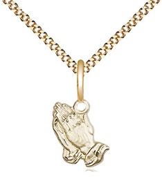 [0220GF/18G] 14kt Gold Filled Praying Hands Pendant on a 18 inch Gold Plate Light Curb chain