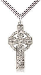 [0242SS/24S] Sterling Silver Kilklispeen Cross Pendant on a 24 inch Light Rhodium Heavy Curb chain
