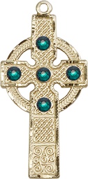 [0252KT-STN5] 14kt Gold Kilklispeen Cross w/ Emerald Stone Medal with a 3mm Emerald Swarovski stone