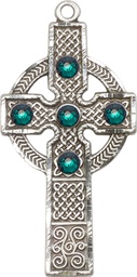 [0252SS-STN5] Sterling Silver Kilklispeen Cross w/ Emerald Stone Medal with a 3mm Emerald Swarovski stone