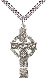 [0252SS/24S] Sterling Silver Kilklispeen Cross Pendant on a 24 inch Light Rhodium Heavy Curb chain