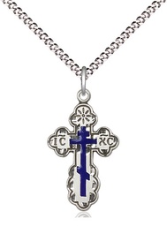 [0256ESS/18S] Sterling Silver Saint Olga Cross Pendant on a 18 inch Light Rhodium Light Curb chain