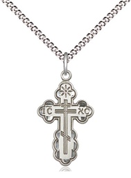 [0256SS/18S] Sterling Silver Saint Olga Cross Pendant on a 18 inch Light Rhodium Light Curb chain