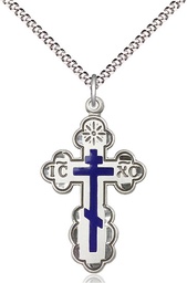 [0257ESS/18S] Sterling Silver Saint Olga Cross Pendant on a 18 inch Light Rhodium Light Curb chain