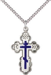 [0257ESS/18S] Sterling Silver Saint Olga Cross Pendant on a 18 inch Light Rhodium Light Curb chain