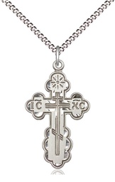 [0257SS/18S] Sterling Silver Saint Olga Cross Pendant on a 18 inch Light Rhodium Light Curb chain