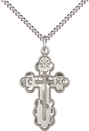 [0257SS/18S] Sterling Silver Saint Olga Cross Pendant on a 18 inch Light Rhodium Light Curb chain