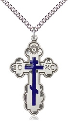 [0258ESS/24SS] Sterling Silver Saint Olga Cross Pendant on a 24 inch Sterling Silver Heavy Curb chain