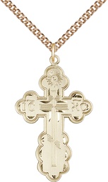 [0258GF/24GF] 14kt Gold Filled Saint Olga Cross Pendant on a 24 inch Gold Filled Heavy Curb chain